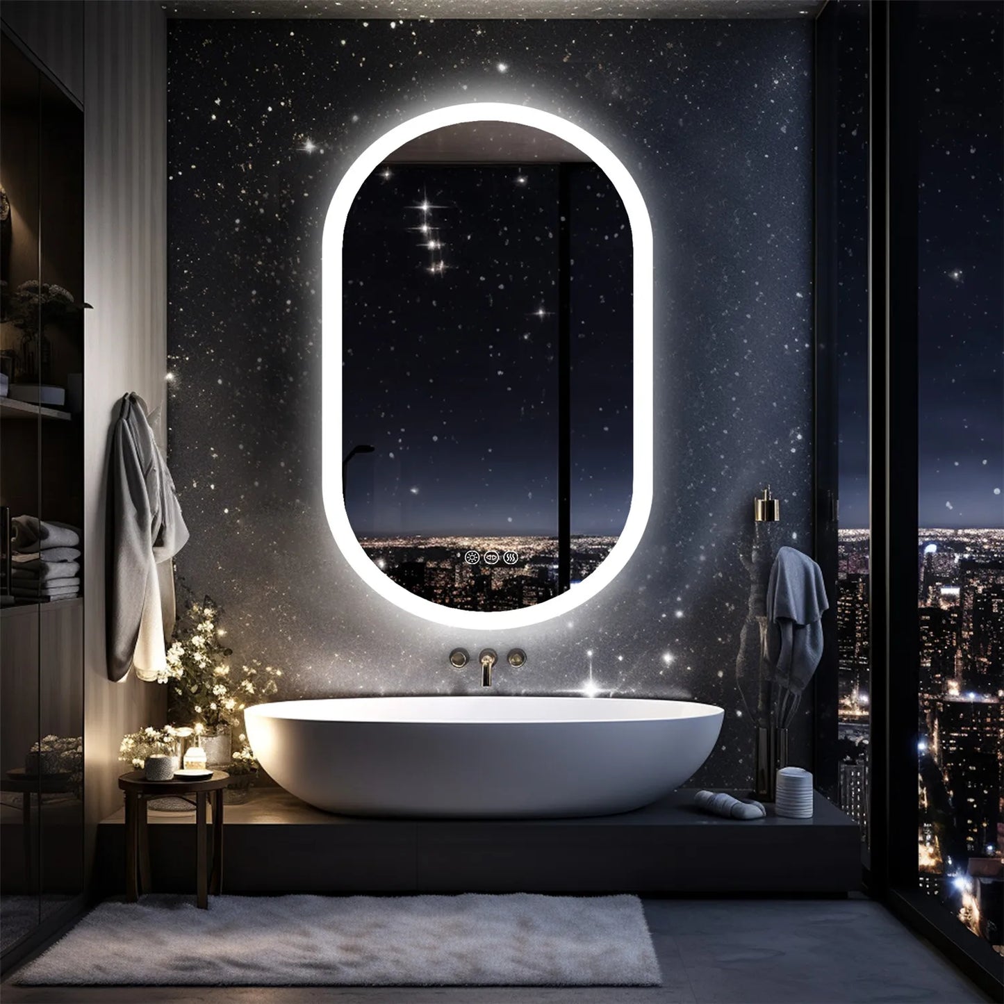 Oval LED Bathroom Mirror – Backlit, Dimmable 3 Colors, Anti-Fog