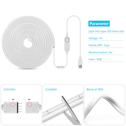 Wifi RGB COB LED Strip Light Tuya Smart Life Flexible Light Lamp 5V USB Desktop Screen TV Backlight Diode Tape Alexa with Dimmer