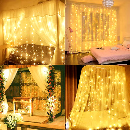 3X3M Curtain Garland on the Window USB Power Fairy Lights Festoon with Remote New Year Garland Led Lights Christmas Decor