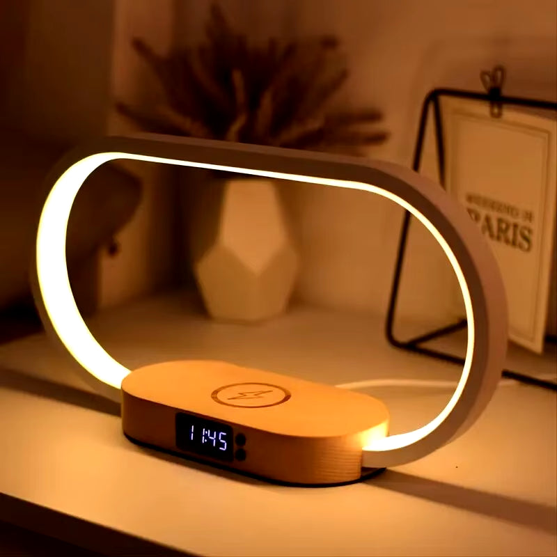 Multifunction Wireless Charger Pad Stand Clock LED Desk Lamp Night Light USB Port Fast Charging Station Dock for Iphone Samsung