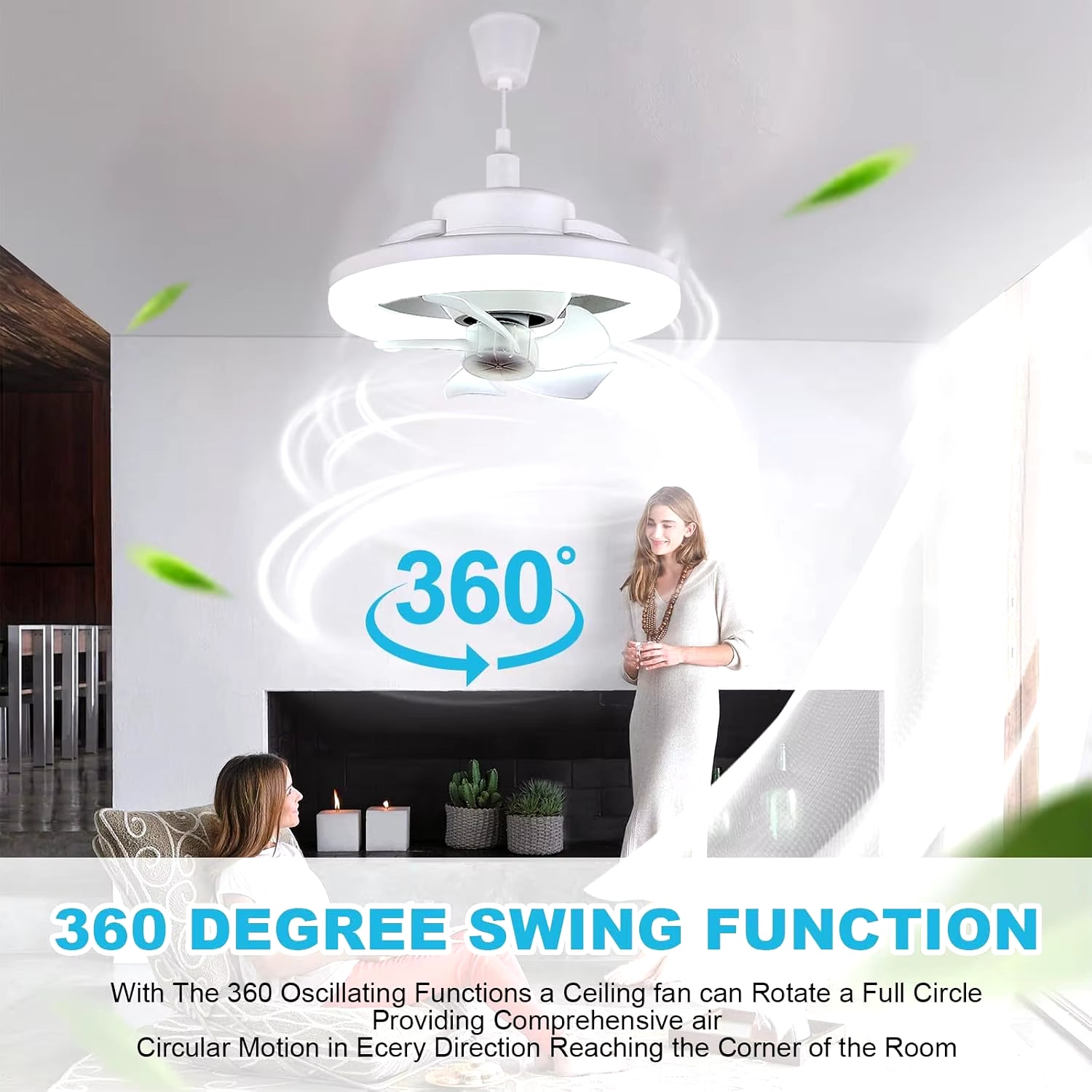 White 48W Ceiling Fan with Lights and Remote