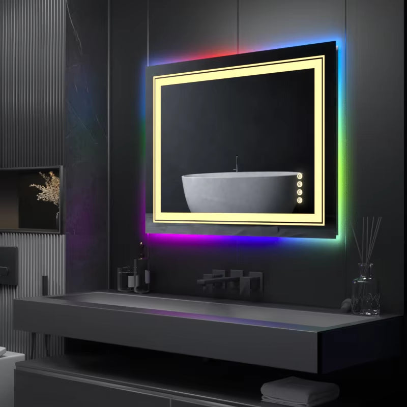 Rectangle RGB LED Wall Mounted Vanity Bath Mirror 