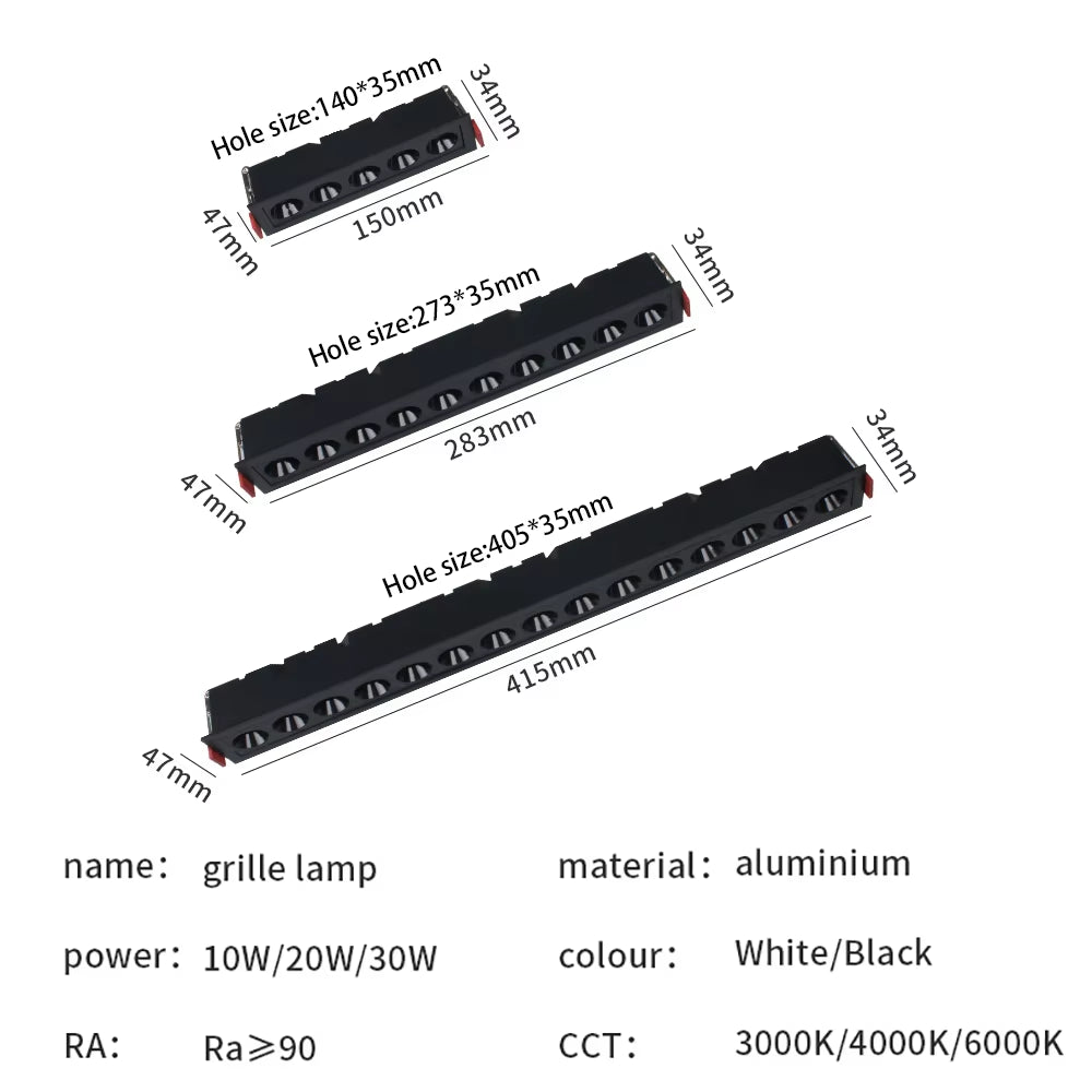 Dimmable LED Downlight 10W 20W 30W AC220V 110V Ceiling Lights Recessed Grille Lamp Line Lights Indoor Lighting LED Spot Lamp