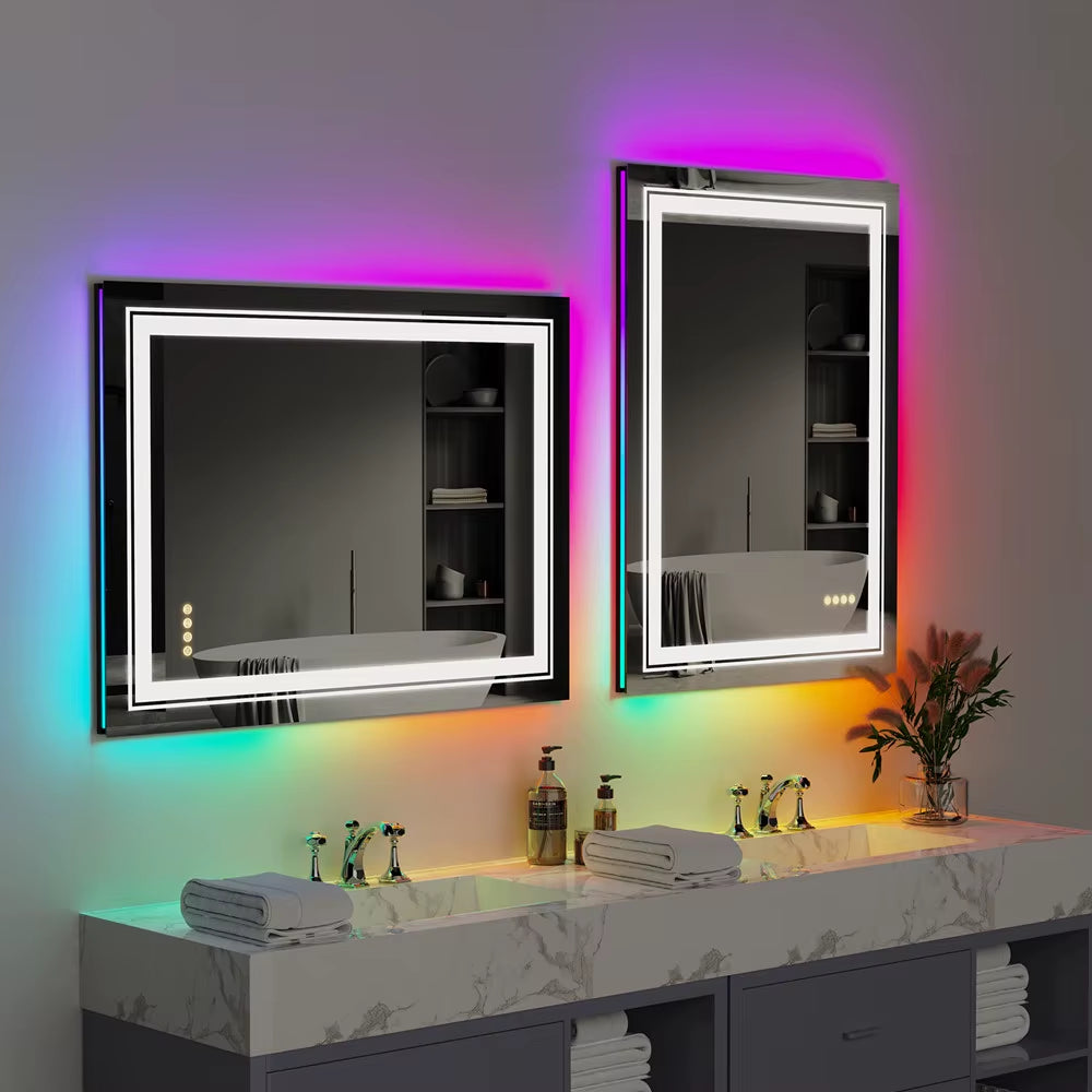 Rectangle RGB LED Wall Mounted Vanity Bath Mirror 