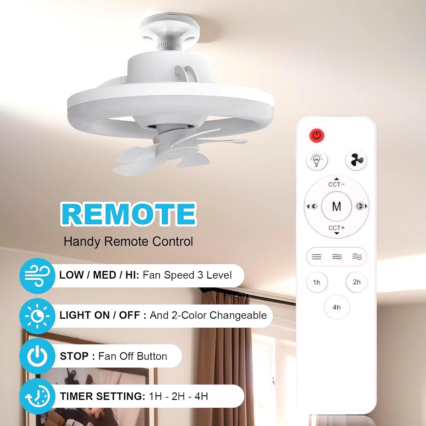 White 48W Ceiling Fan with Lights and Remote