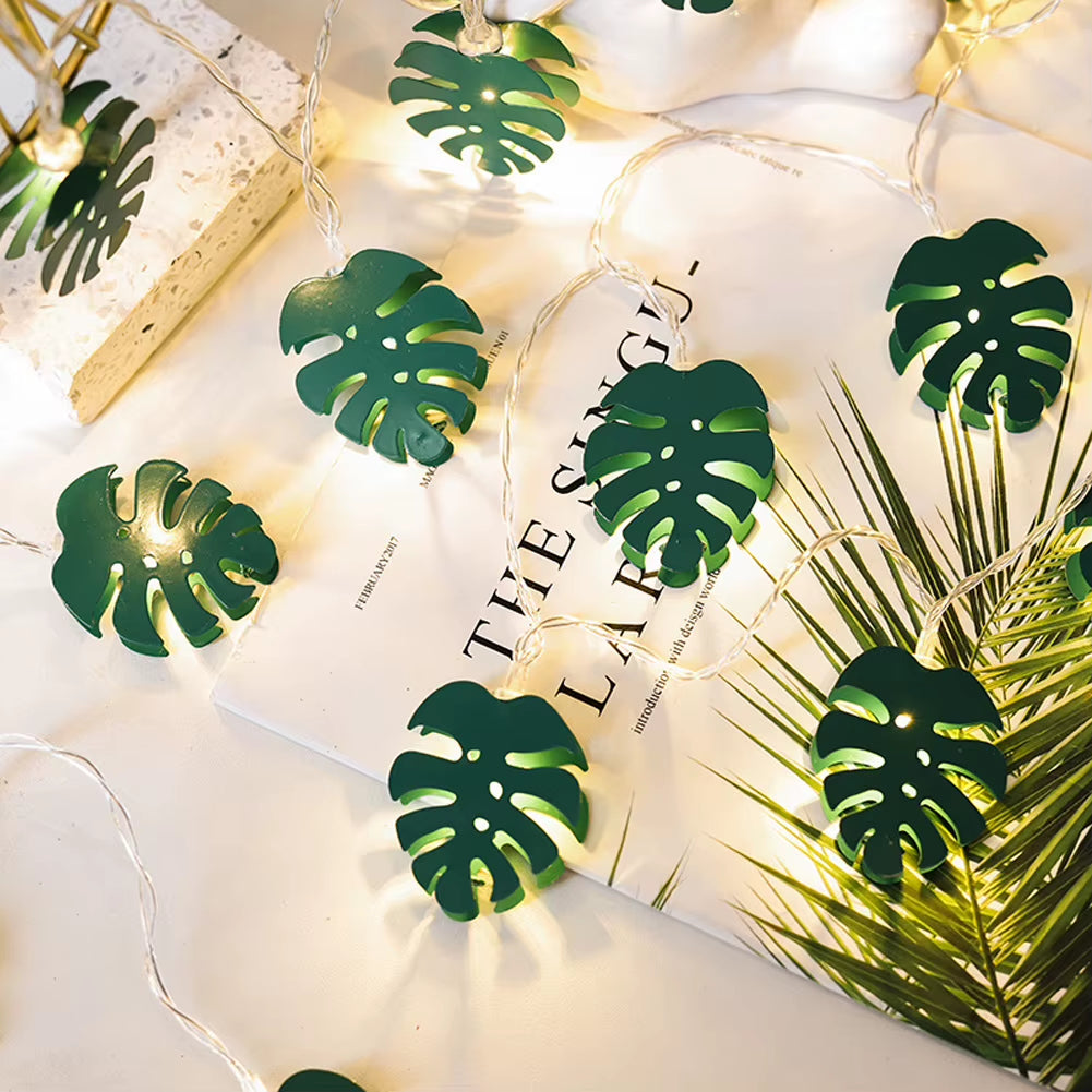 Leaf String Lights, 1 Pack 10/20 Leds Hanging String Lights LED Fairy String Lights with Green Monstera Leaves Jungle Lights