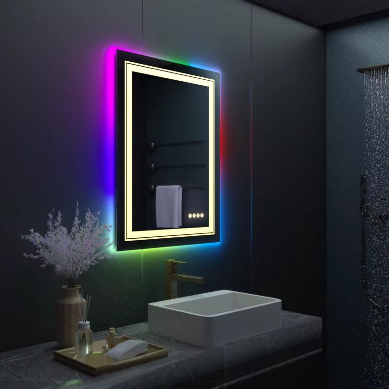 Rectangle RGB LED Wall Mounted Vanity Bath Mirror 