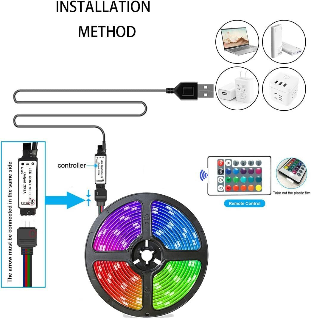 USB RGB LED Strip Lights - Colour-Changing Ambience for TV & Kitchen