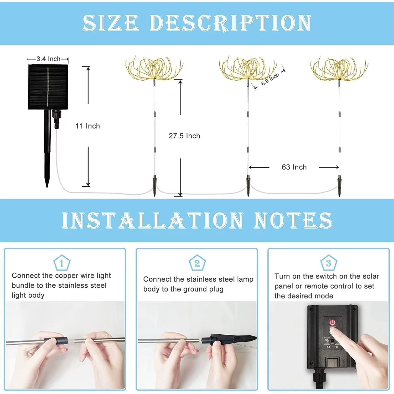 120 LED's Waterproof Remote Control Solar Firework Lights