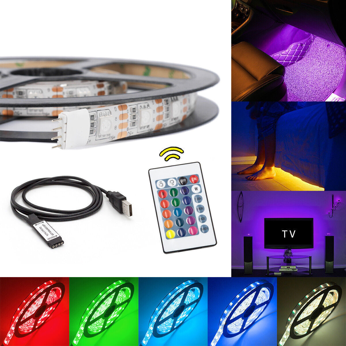 USB RGB LED Strip Lights - Colour-Changing Ambience for TV & Kitchen