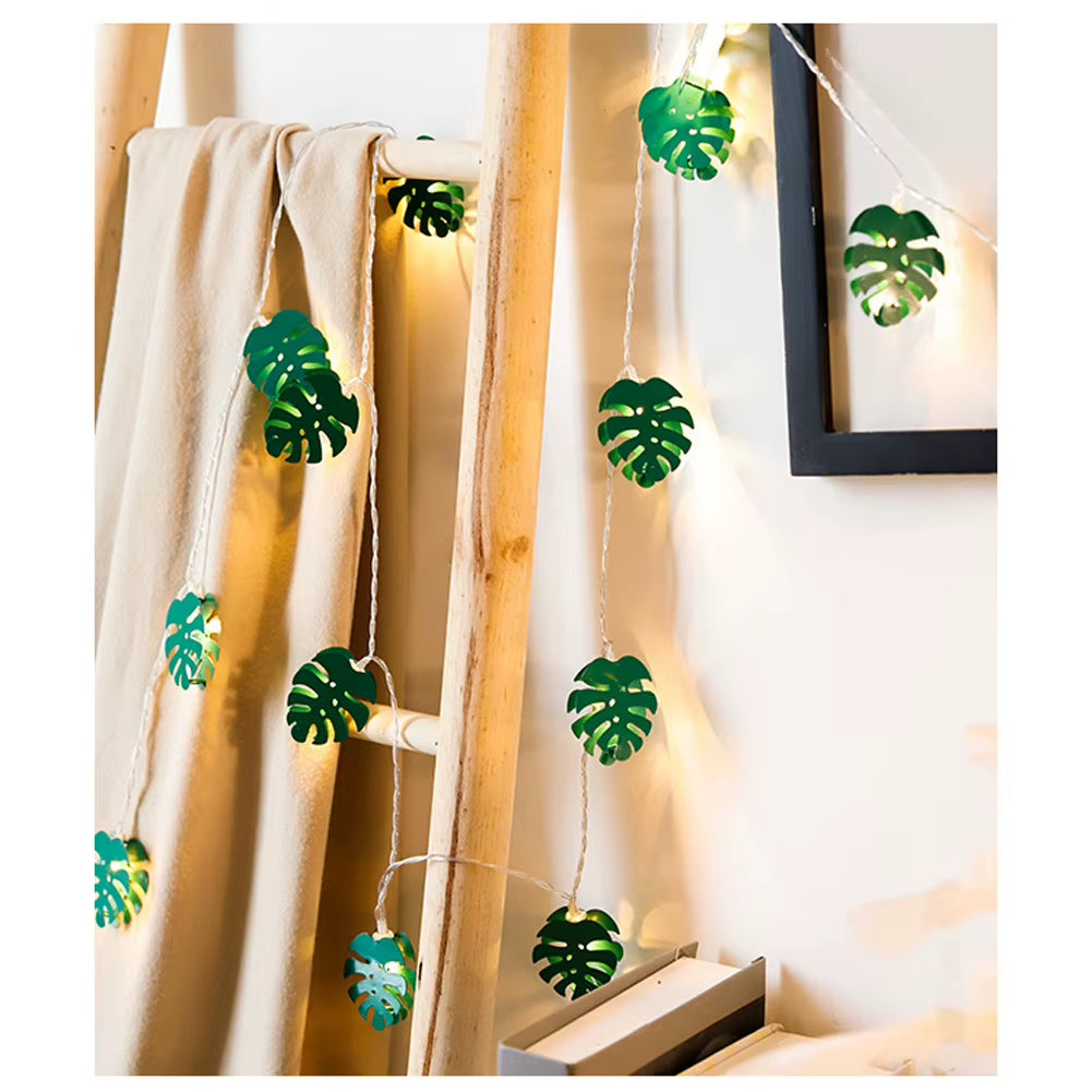 Leaf String Lights, 1 Pack 10/20 Leds Hanging String Lights LED Fairy String Lights with Green Monstera Leaves Jungle Lights